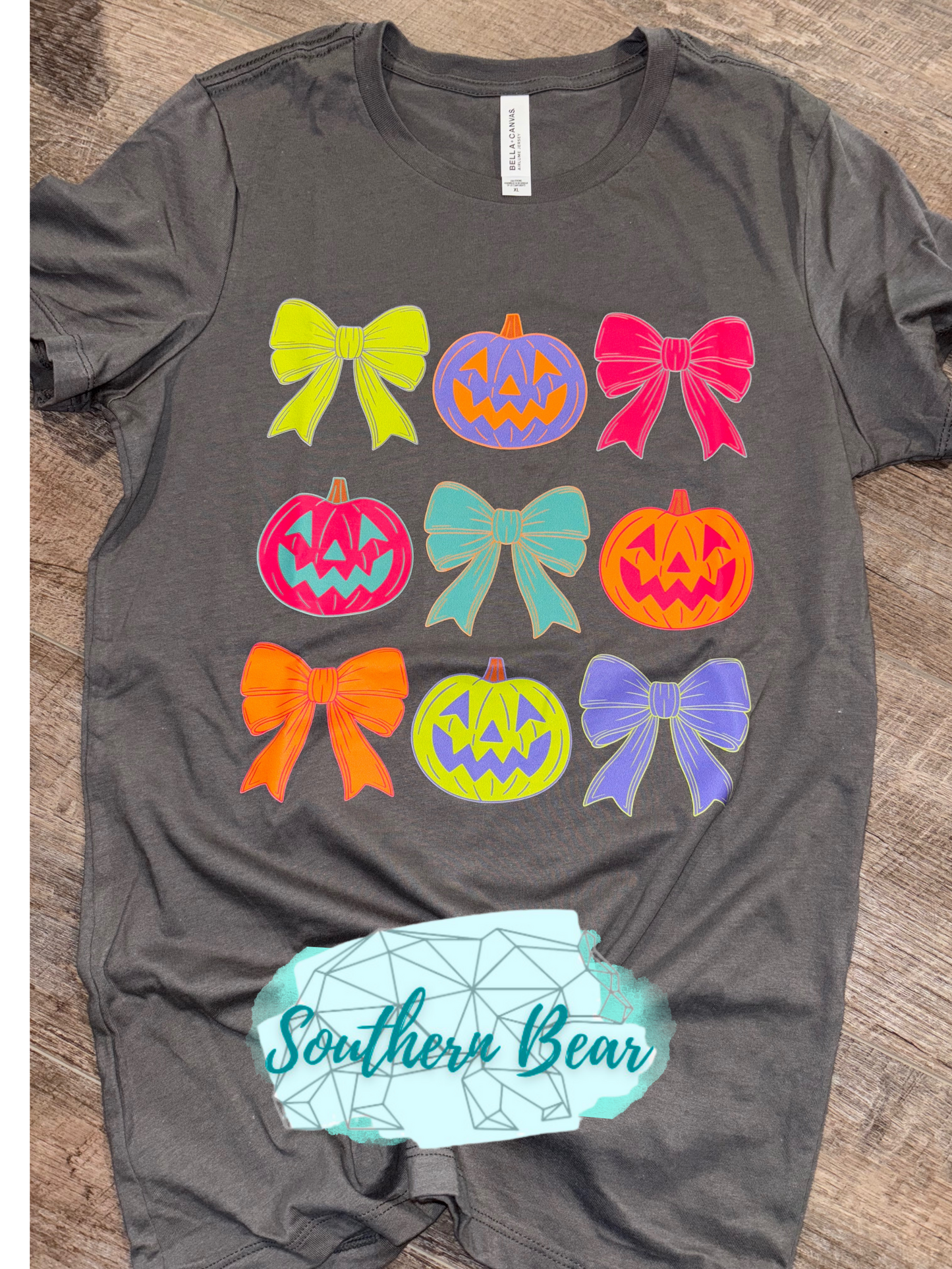 Neon Pumpkins and Bows-SIZE XL- JUNIOR Fitted