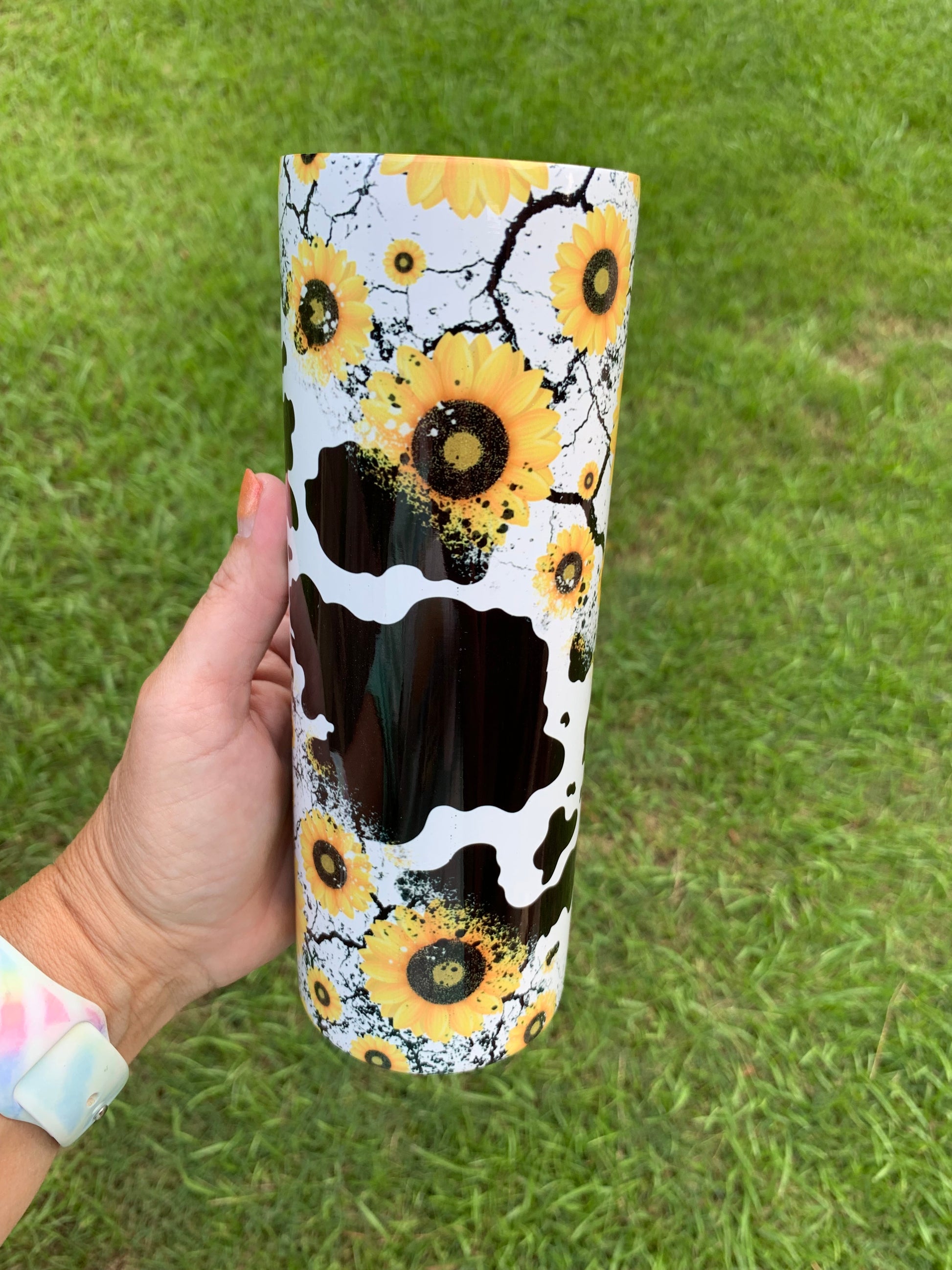 Cow Print and Sunflowers Personalized 20oz Insulated Tumbler with Lid and  Straw