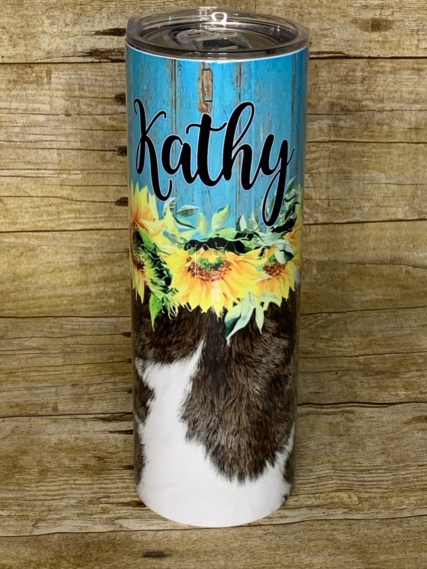 Cow Print and Sunflowers Personalized 20oz Insulated Tumbler with Lid and  Straw